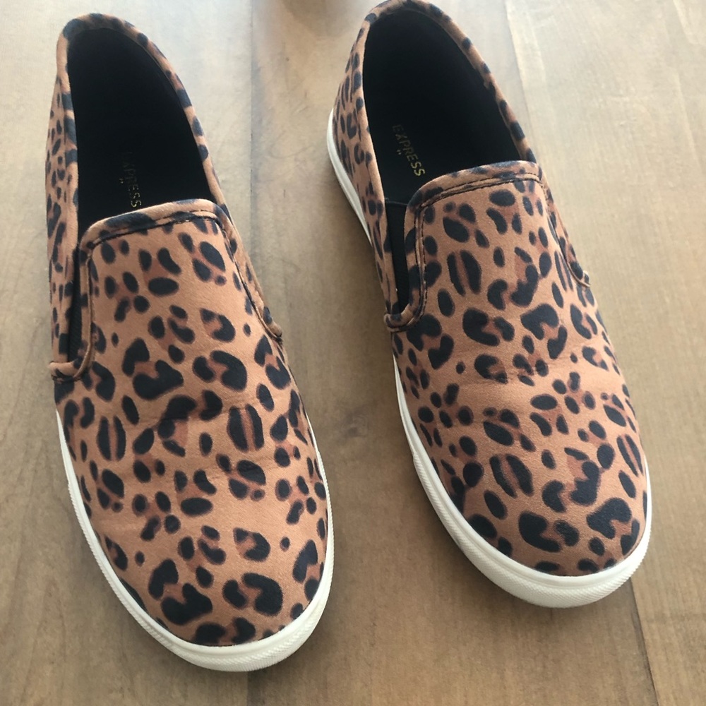 Express leopard slip on sneakers, worn twice!
